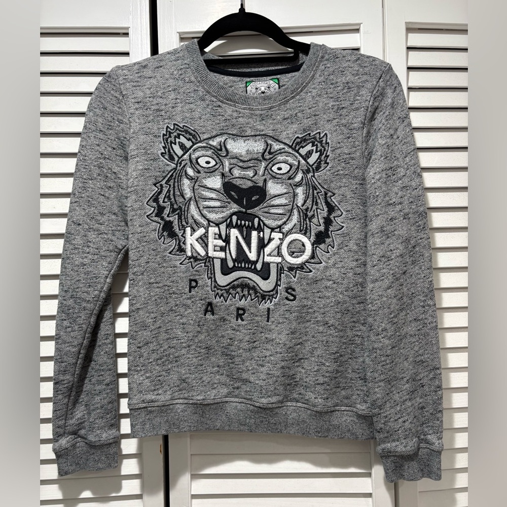 Kenzo Gray Crewneck Sweater with Tiger Design